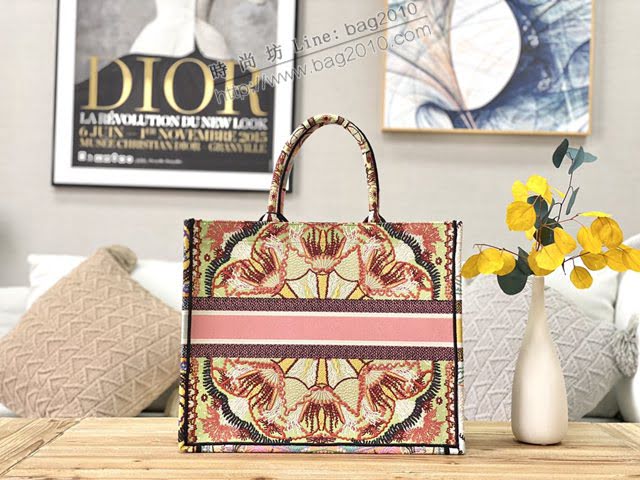 Dior女包 迪奧Book Tote多色花朵帆布托特包 Dior刺繡購物袋  dfk1769